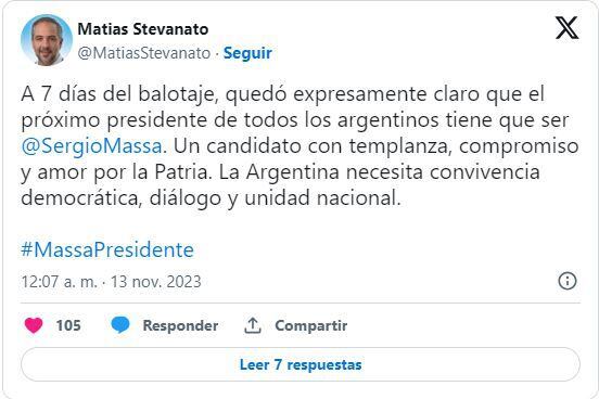 Stevanato posteó tras el debate presidencial.