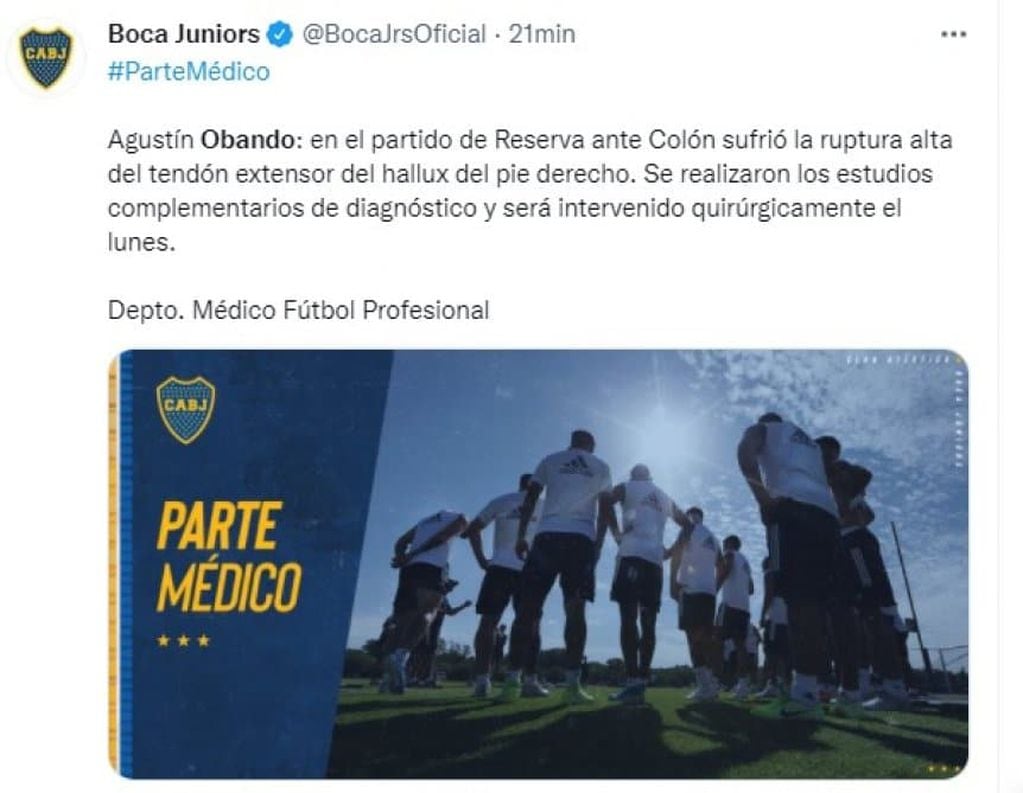 Agustín Obando estará tres meses sin jugar por una dura lesión.