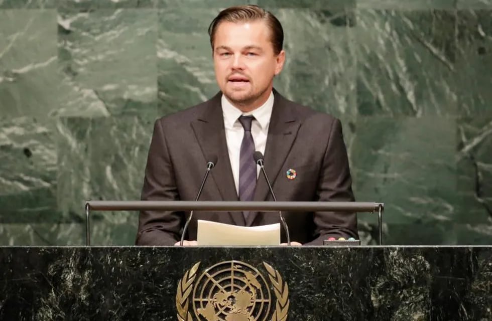 Leonardo Di Caprio en la firma del Acuerdo de París sobre el cambio climático en la ONU (Foto: Mark Lennihan/AP)