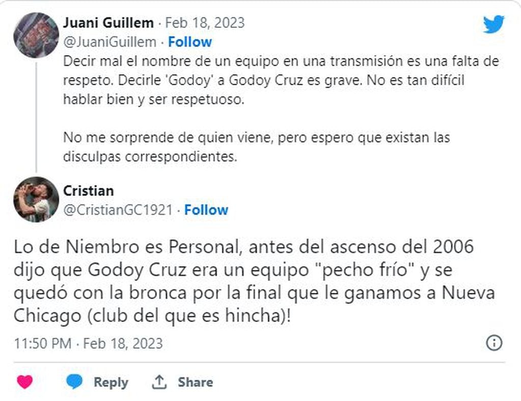 Tuits de hinchas de Godoy Cruz.