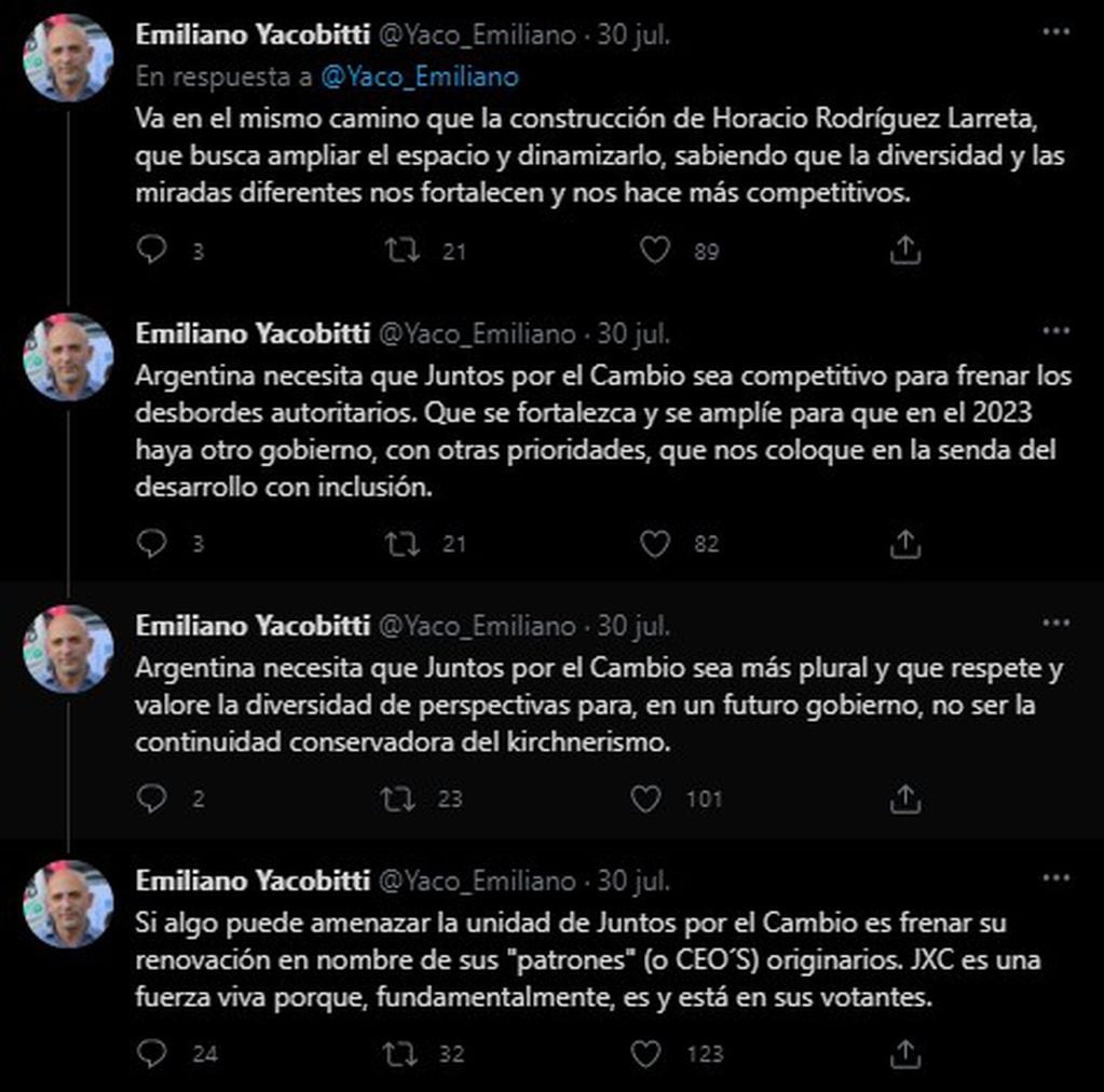 Los tuits de Emiliano Yacobitti.
