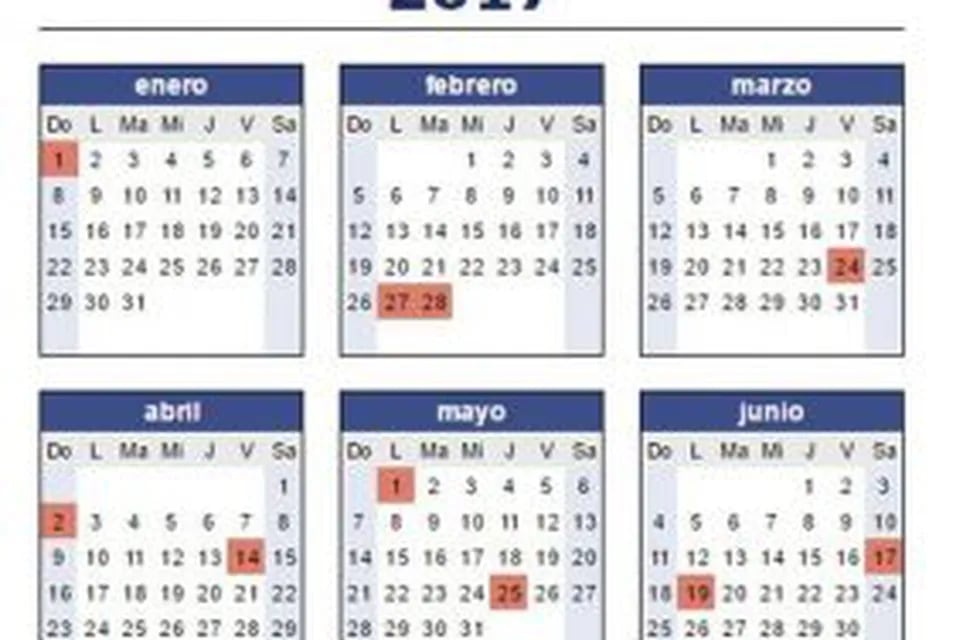 El nuevo calendario de feriados 2017