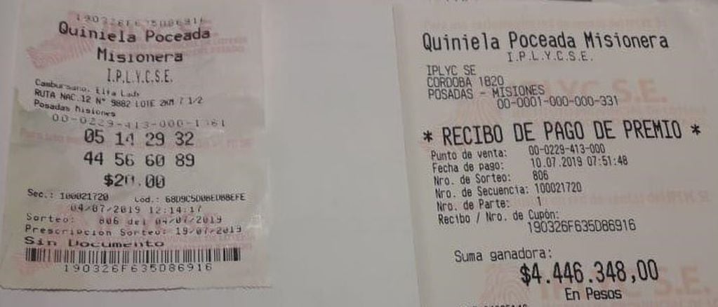 Ticket ganador de la Poceada