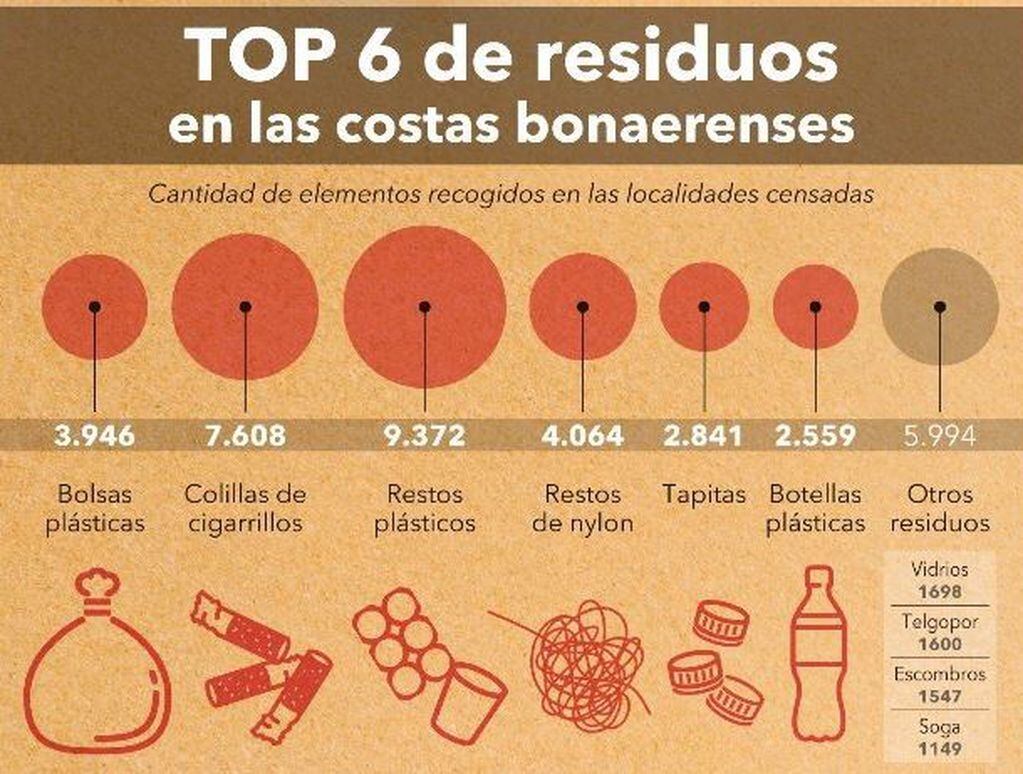 Los principales residuos detectados (Fundación Vida Silvestre Argentina).