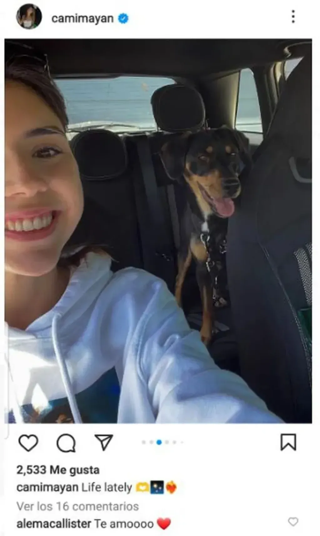 Kim, la perra que adoptaron entre Camila y Alexis.