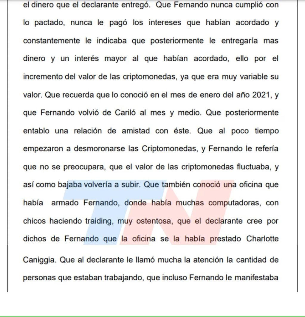 La relación entre Charlotte Caniggia y Fernando Pérez Algaba.