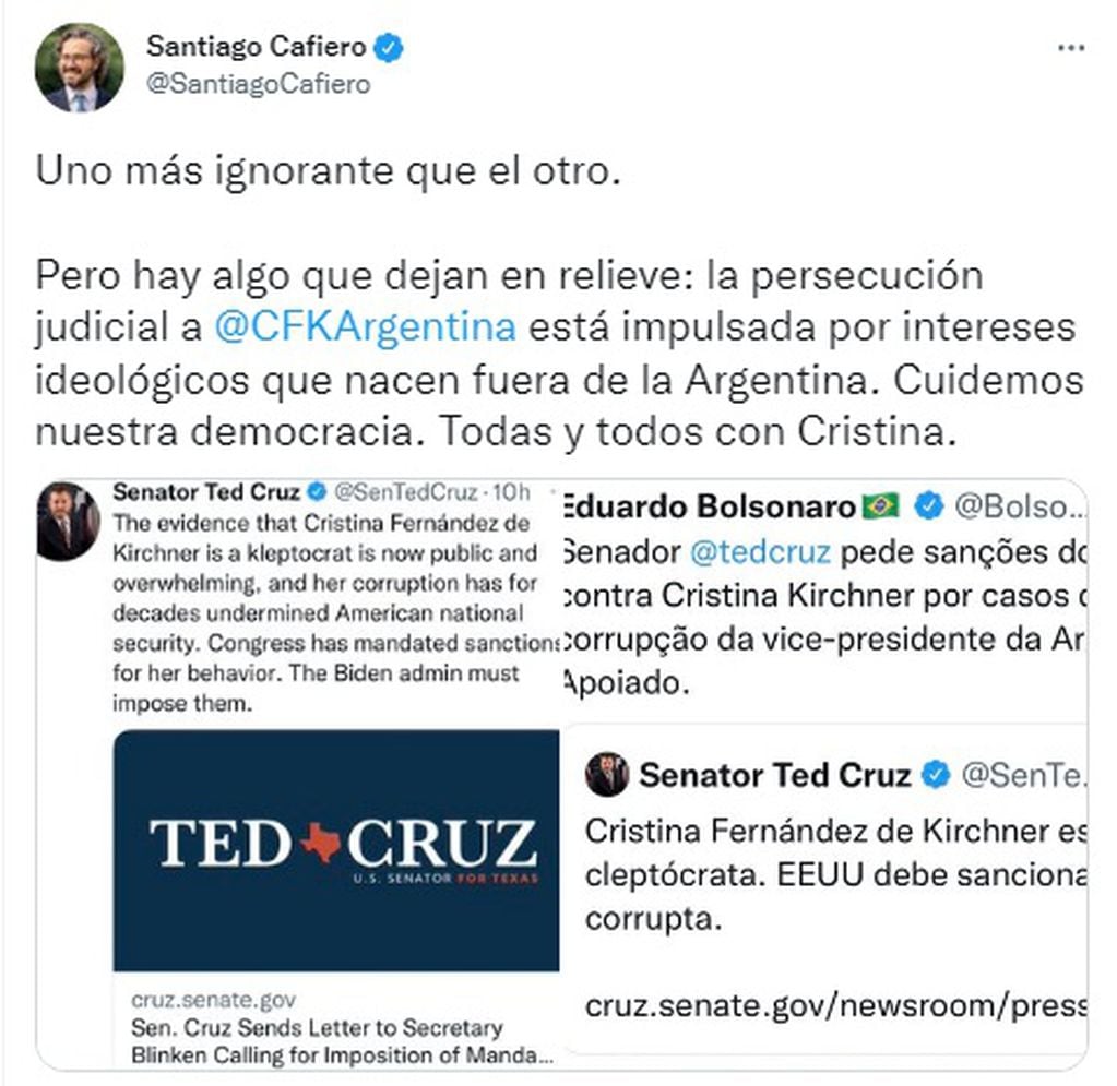 El tuit de Santiago Cafiero