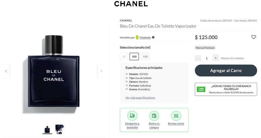 Esto es lo que vale un perfume de hombre de Chanel en Chile.