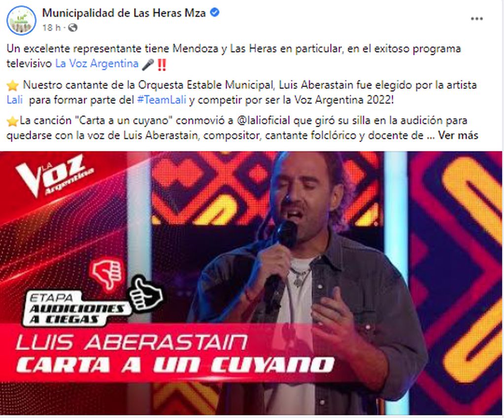 Lucho Aberastain fue felicitado en las redes sociales por la Municipalidad de Las Heras.