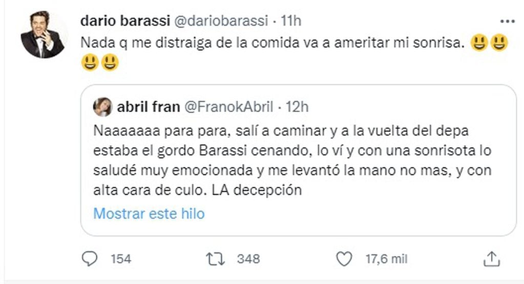 La respuesta de Darío Barassi a quien quiso escracharlo (Twitter)