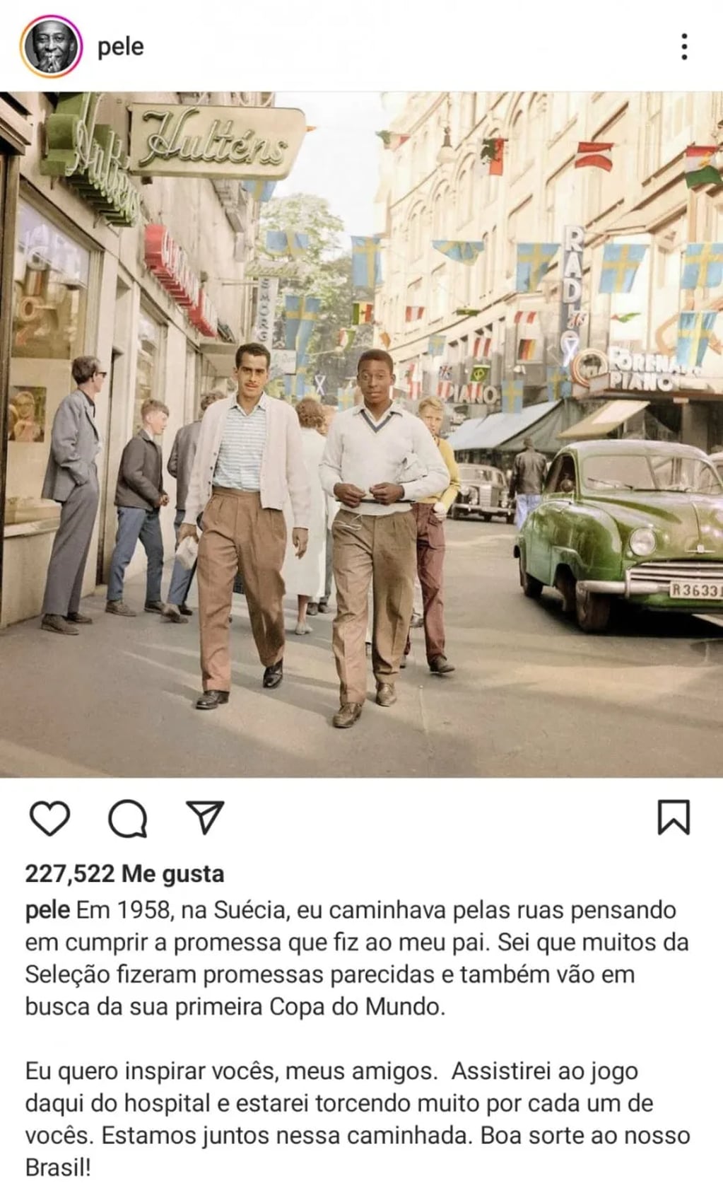 Dicho post de Pelé en Instagram.