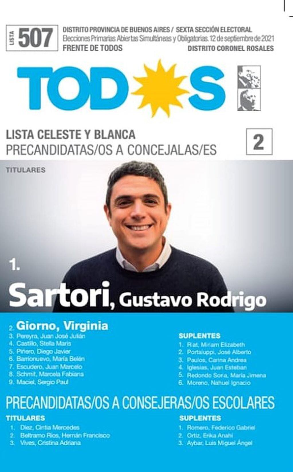 Rodrigo Sartori va por su reelección como N°1 del Frente de Todos.