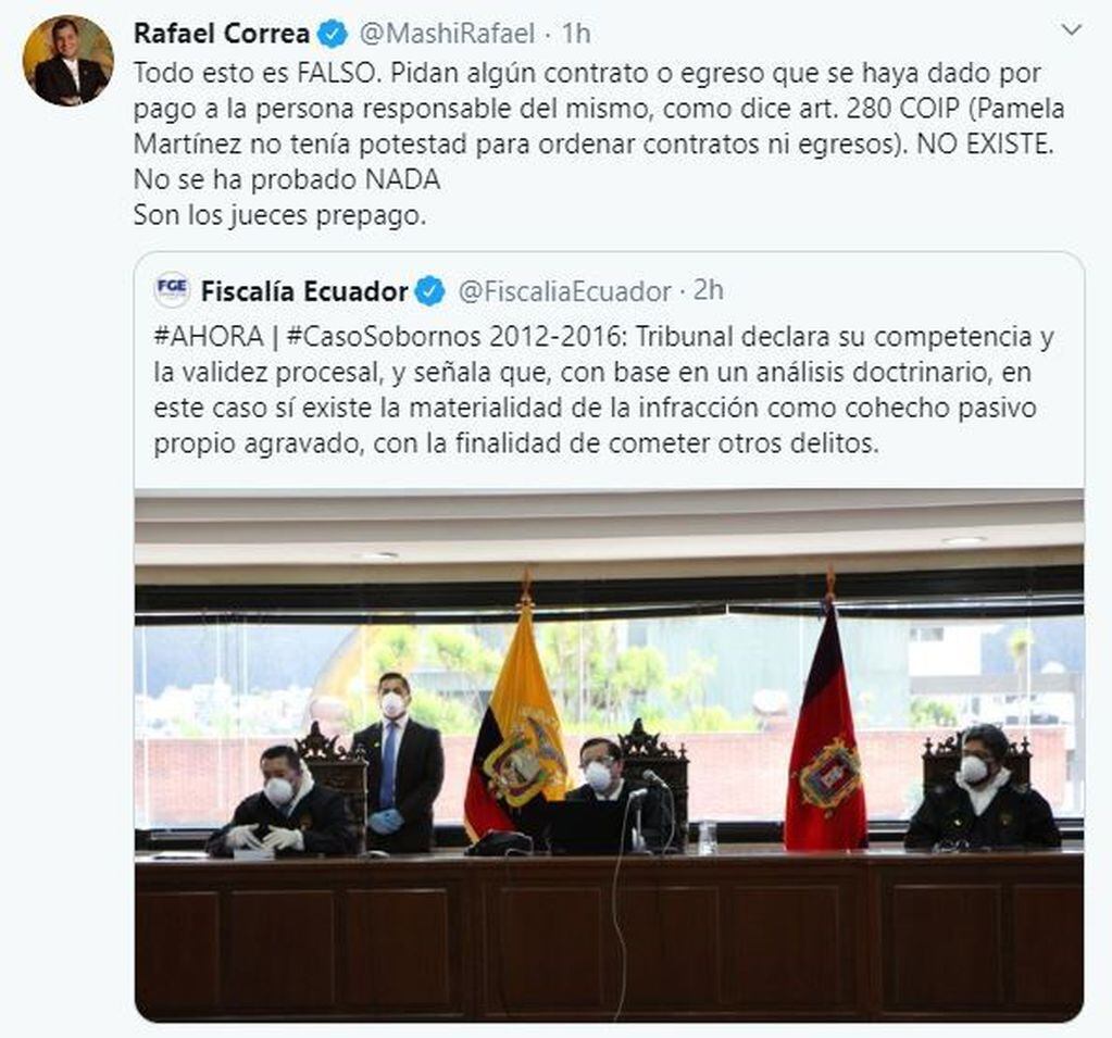 Rafael Correa se defendió en Twitter. (@MashiRafael)