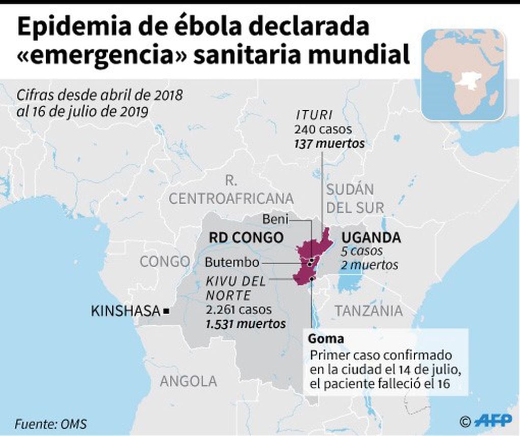 Número de casos de ébola y decesos en África desde abril de 2018
 - AFP / AFP