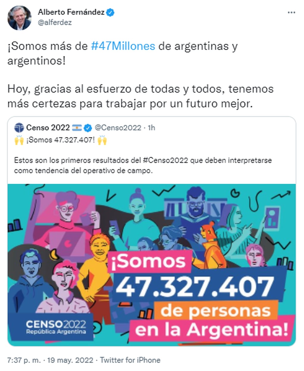Alberto Fernández y su mensaje en Twitter tras conocerse los primeros datos del Censo 2022
