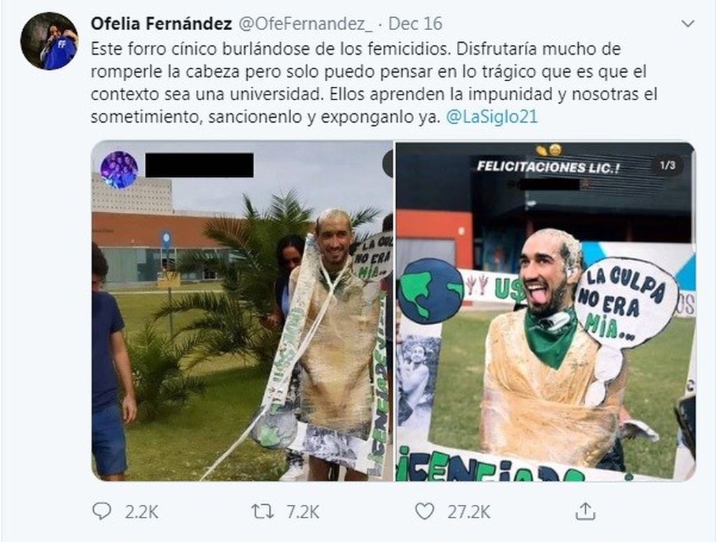 La polémica publicación de Ofelia Fernández. (Twitter)