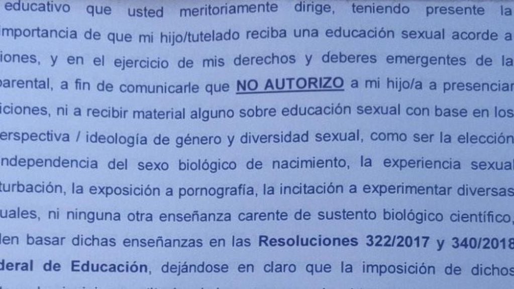 Prohibición para clases de sexualidad (El Patagónico)