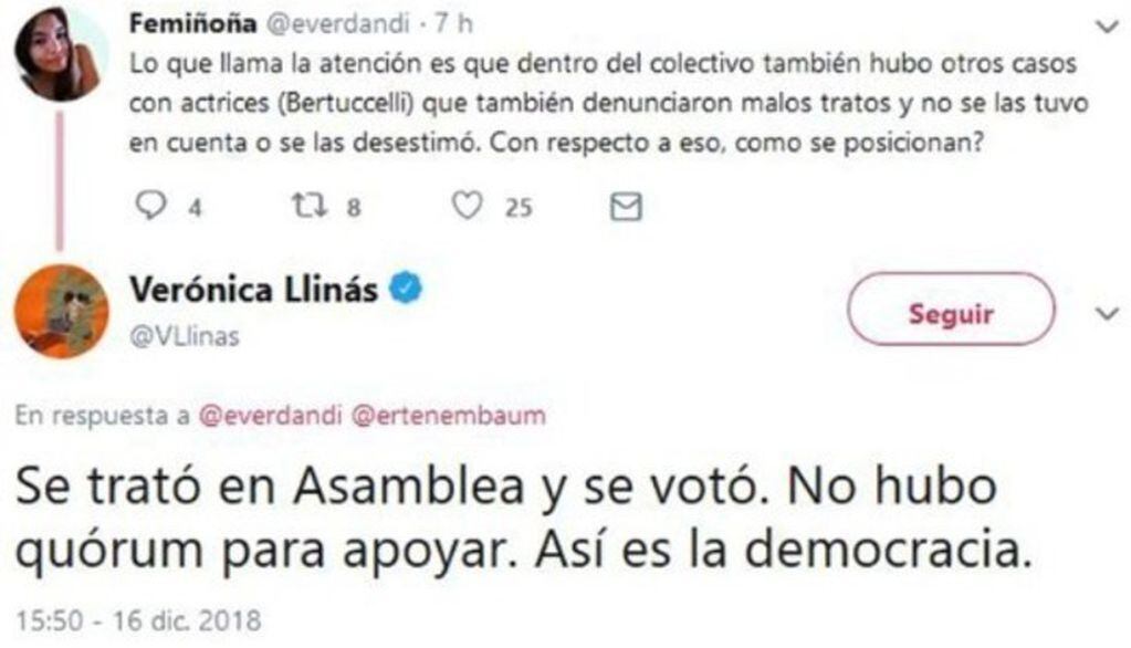 Tuit Verónica Llinás (Web)
