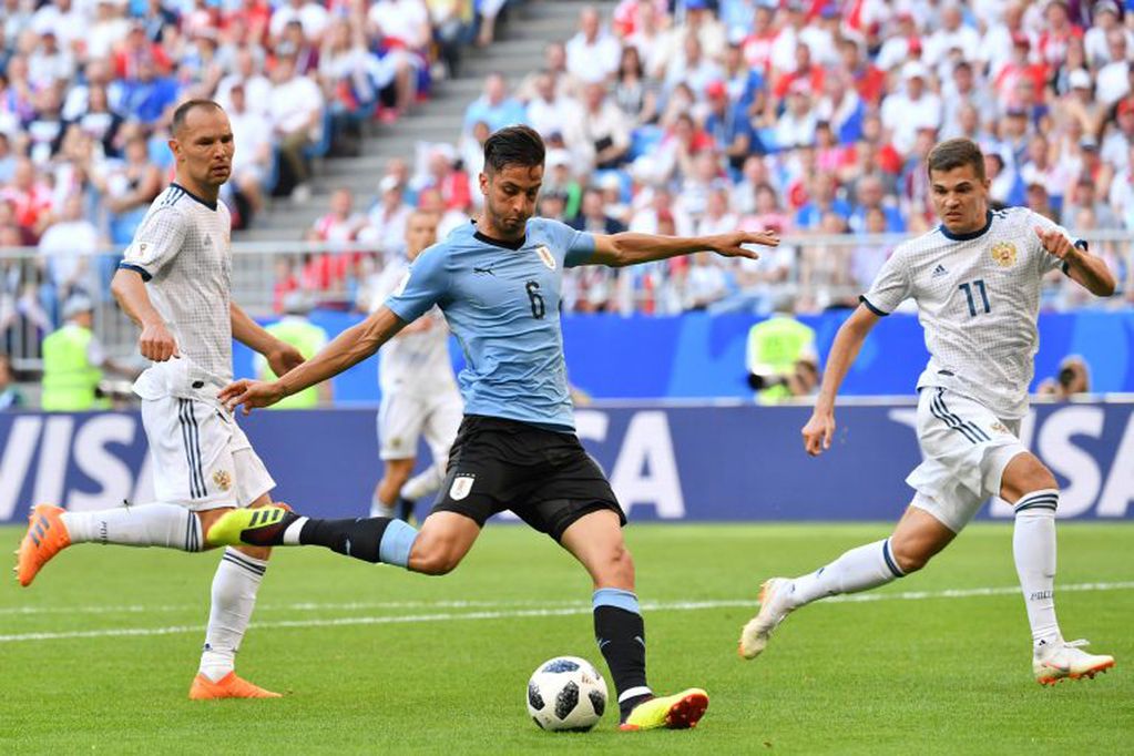 El mediocampista uruguayo jugando para su selección en el mundial de Rusia 2018. Foto: AFP/Emmanuel Durand.