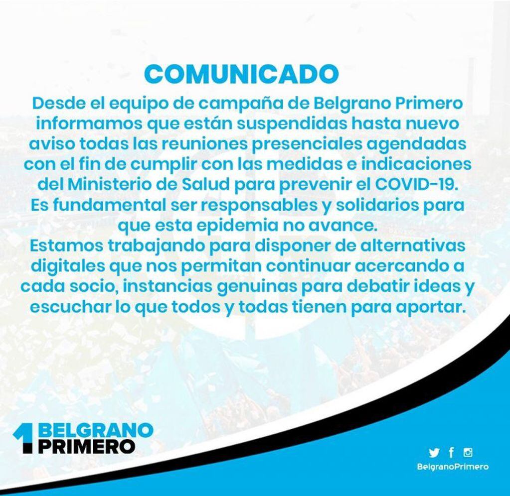 Belgrano Primero, la lista que encabeza el Luifa Artime continuará su campaña desde redes