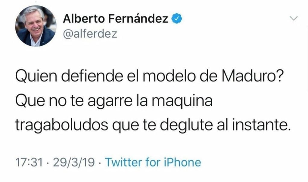 Tweet de Alberto Fernández en 2019.
