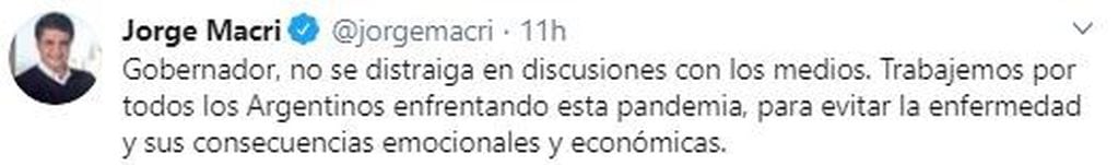 El tuit del intendente de Vicente López, Jorge Macri.