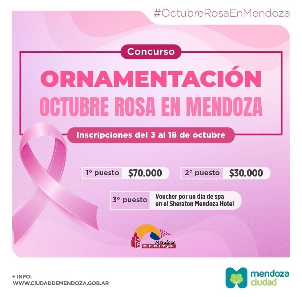 Concurso de Ornamentación "Octubre Rosa en Mendoza" para comercios de la capital.