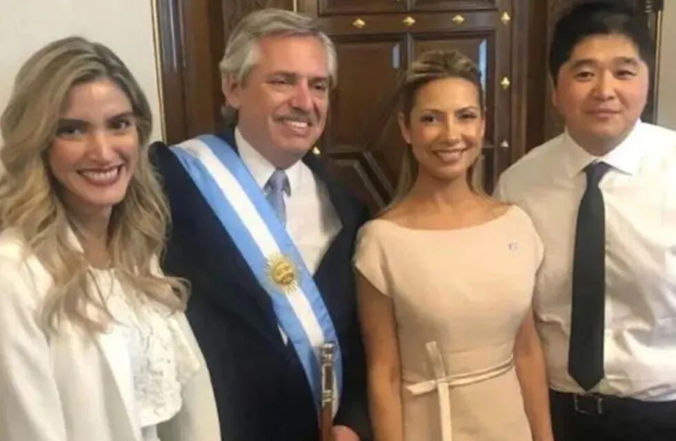 Sofía Pacchi, el presidente Alberto Fernández, la primera dama Fabiola Yañez y el empresario taiwanés Chien Chia Hong.