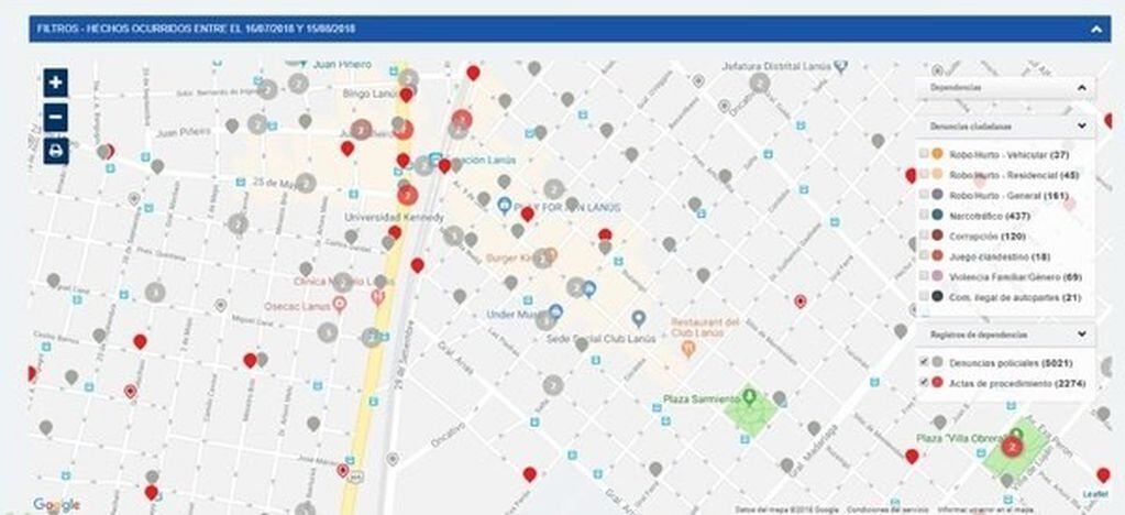 Mapa  de delito que intentará implementar el Gobierno