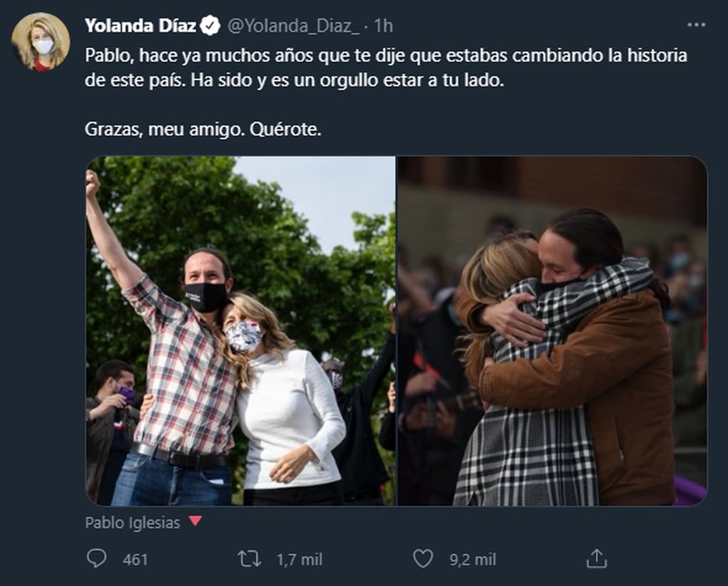 Yolanda Díaz y su mensaje a Pablo Iglesias