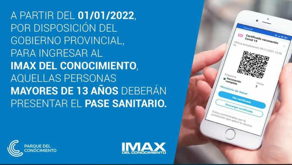 Desde la fecha, pase sanitario para ingresar al IMAX del Conocimiento en Posadas.