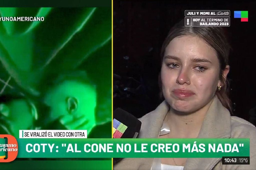 Coti Romero, angustiada al confirmarse la infidelidad del Conejo. (Captura América TV)