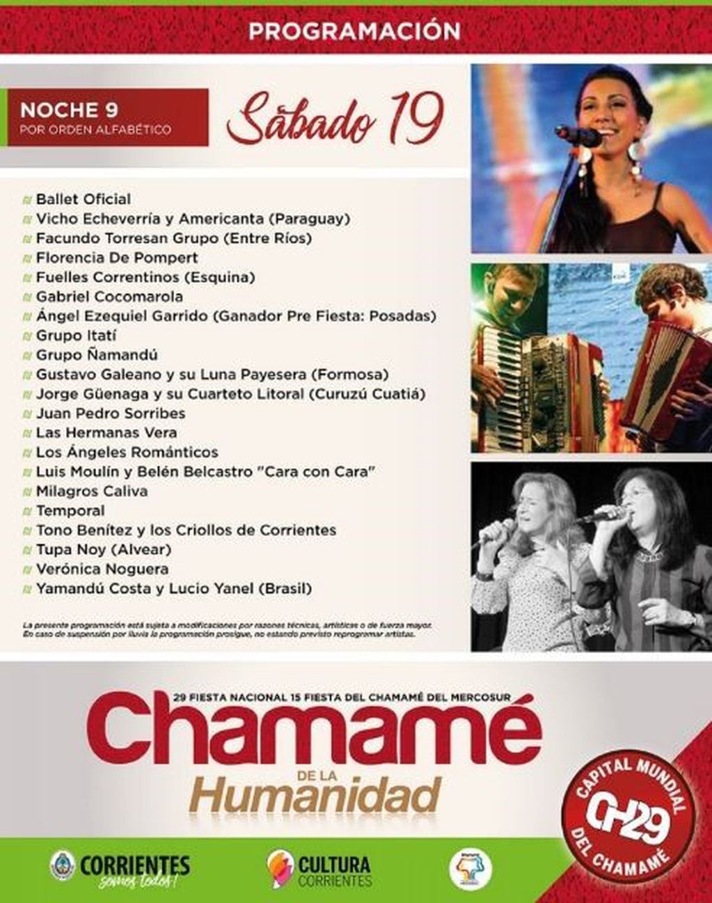 Programación completa de la 29º Fiesta Nacional del Chamamé