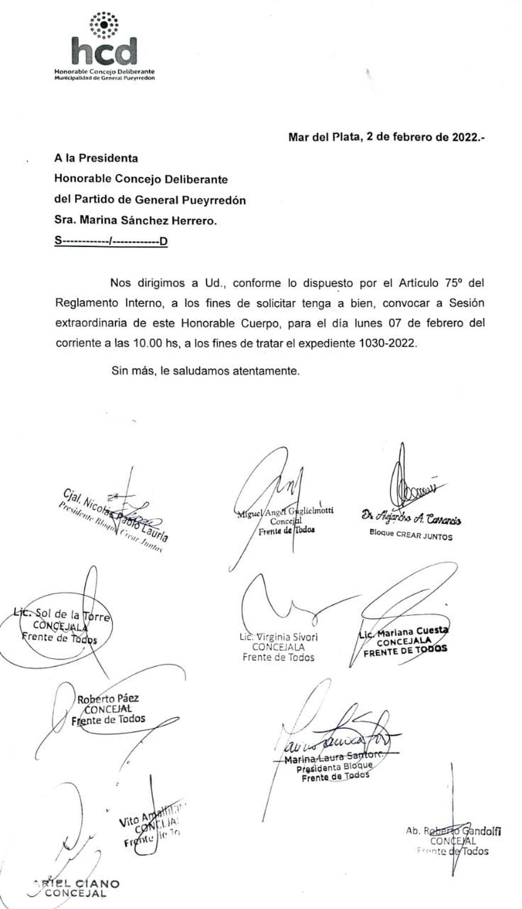 "El Concejo y los vecinos necesitamos explicaciones del gobierno de Montenegro sobre lo que hay de fondo con este expediente", expresó la presidenta del Frente de Todos, Marina Santoro.