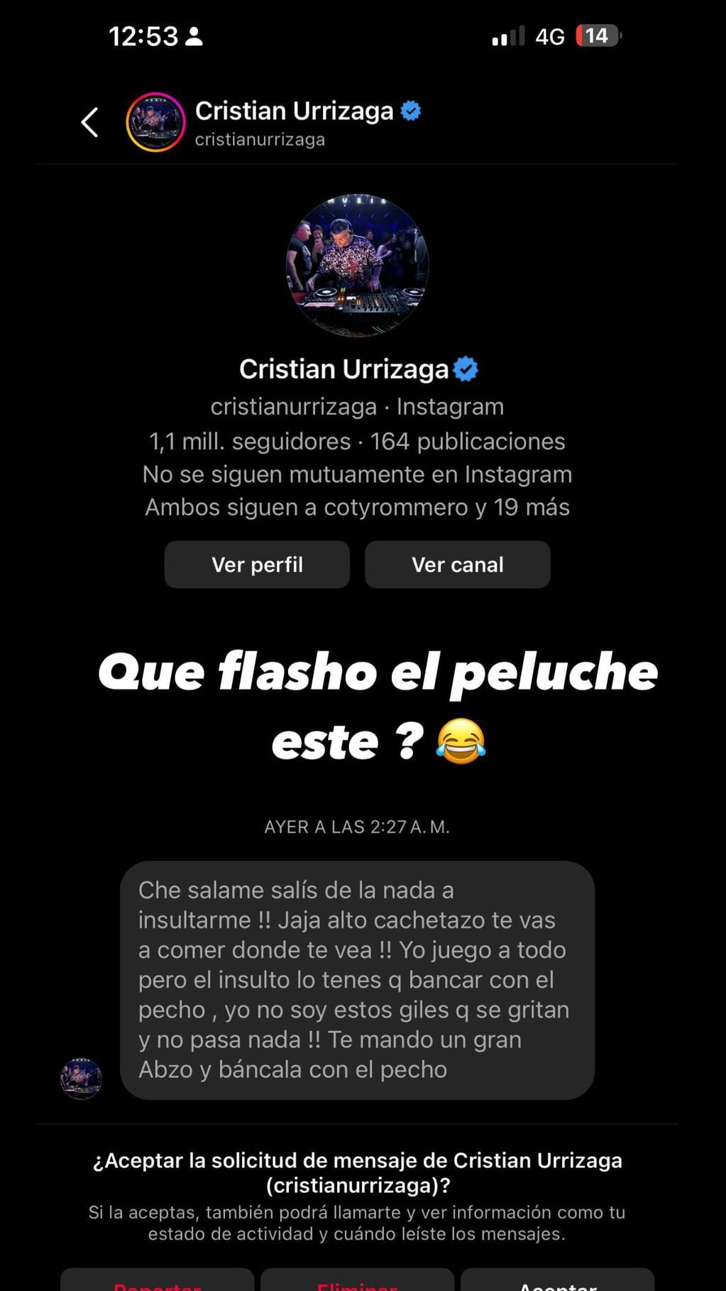 El mensaje que Cristian U le envió a Manzana vía Instagram