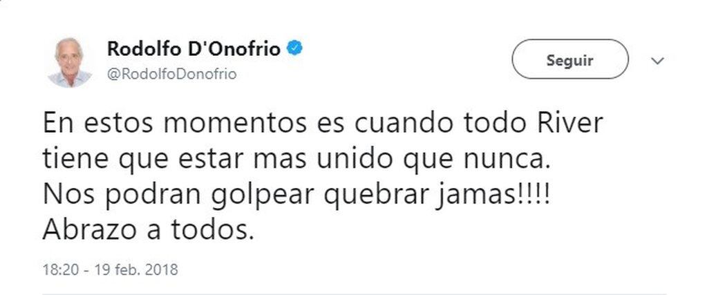 El polémico tuit de Rodolfo D'Onofrio. (Foto: Captura de Twitter)