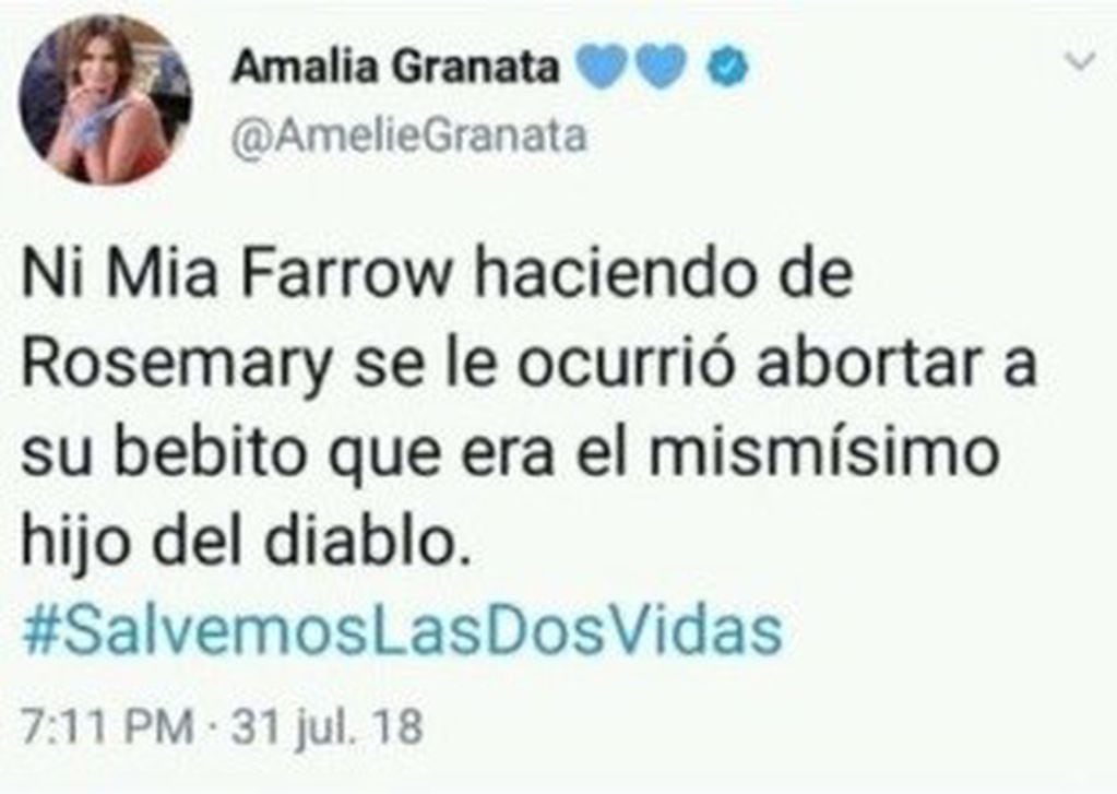 Mensaje de Amalia Granata y postura de Mia Farrow
