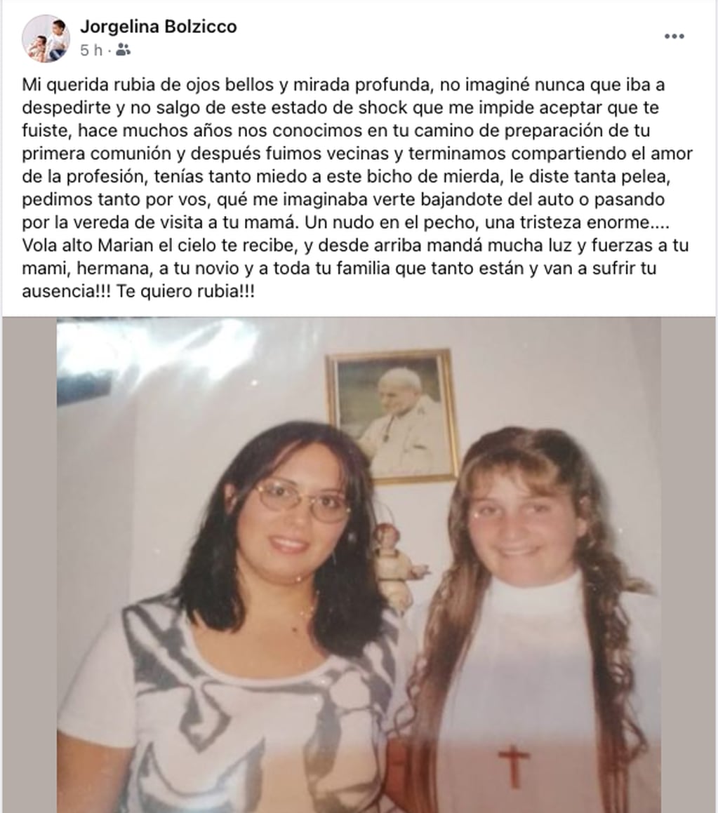Fallece Marianela Sánchez en Pérez a los 30 años (Facebook Jorgelina Bolzicco)