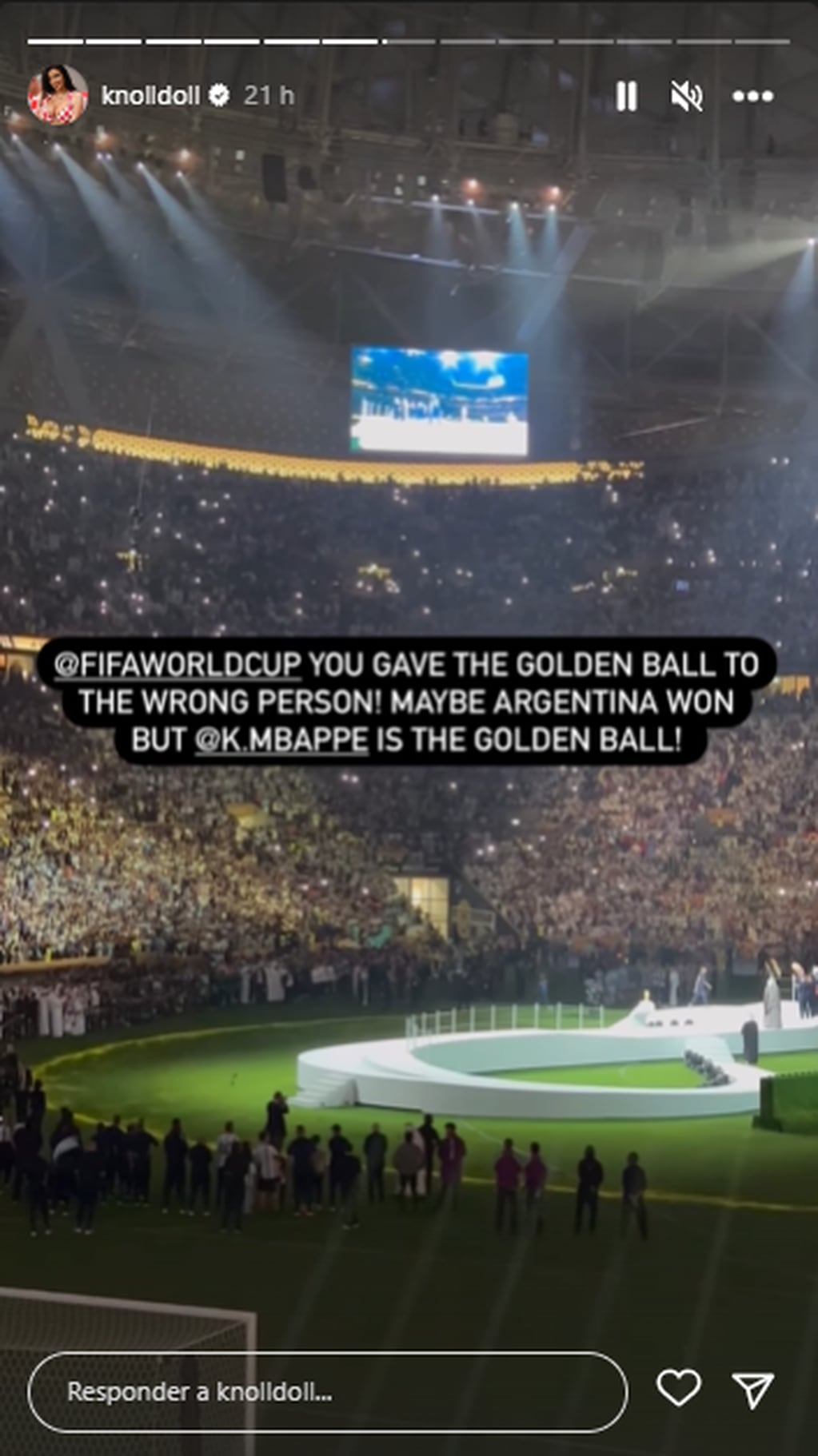 Ivana Knoll aseguró que le dieron el balón de oro a la persona equivocada, haciendo referencia a Messi.