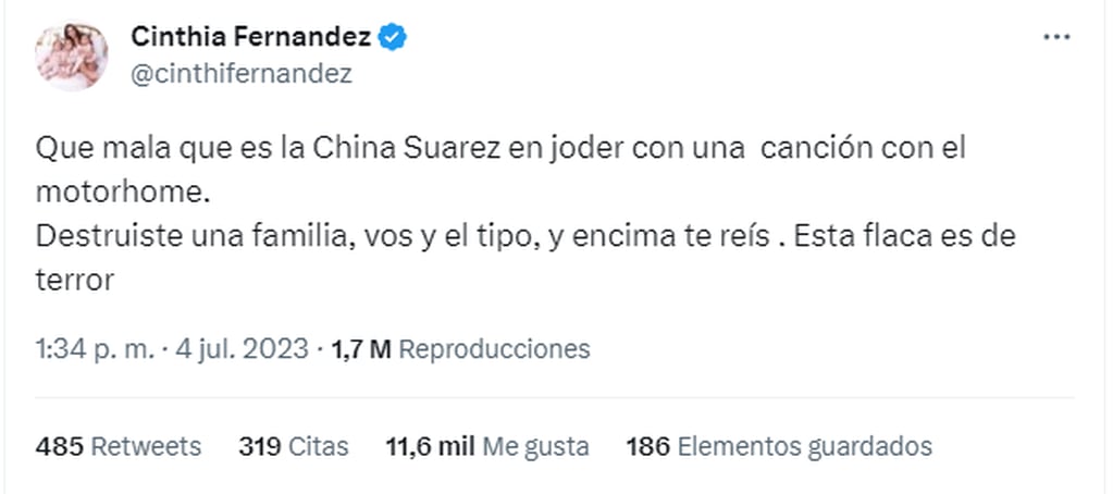 Cinthia Fernández contra la China Suárez