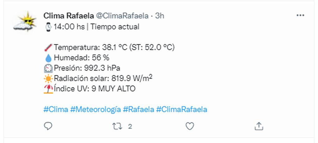 Rafaela alcanzó los 52° C de sensación térmica