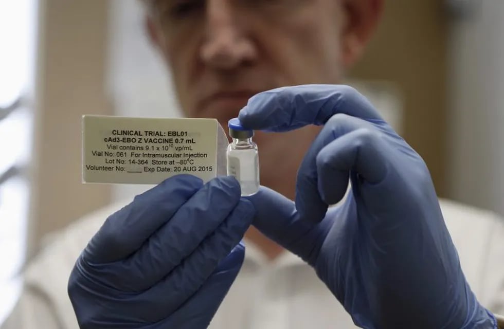 Professor Adrian Hill, Director of the Jenner Institute, and Chief Investigator of the trials, holds a phial containing the Ebola vaccine at the Oxford Vaccine Group Centre for Clinical Vaccinology and Tropical Medicine (CCVTM) in Oxford, southern England September 17, 2014. The first volunteer in a fast-tracked British safety trial of an experimental Ebola vaccine made by GlaxoSmithKline received the injection on Wednesday, trial organizers said. REUTERS/Steve Parsons/Pool (BRITAIN - Tags: HEALTH SCIENCE TECHNOLOGY TPX IMAGES OF THE DAY) inglaterra oxford adrian hill director del instituto jenner pruebas vacuna remedio contra el ebola