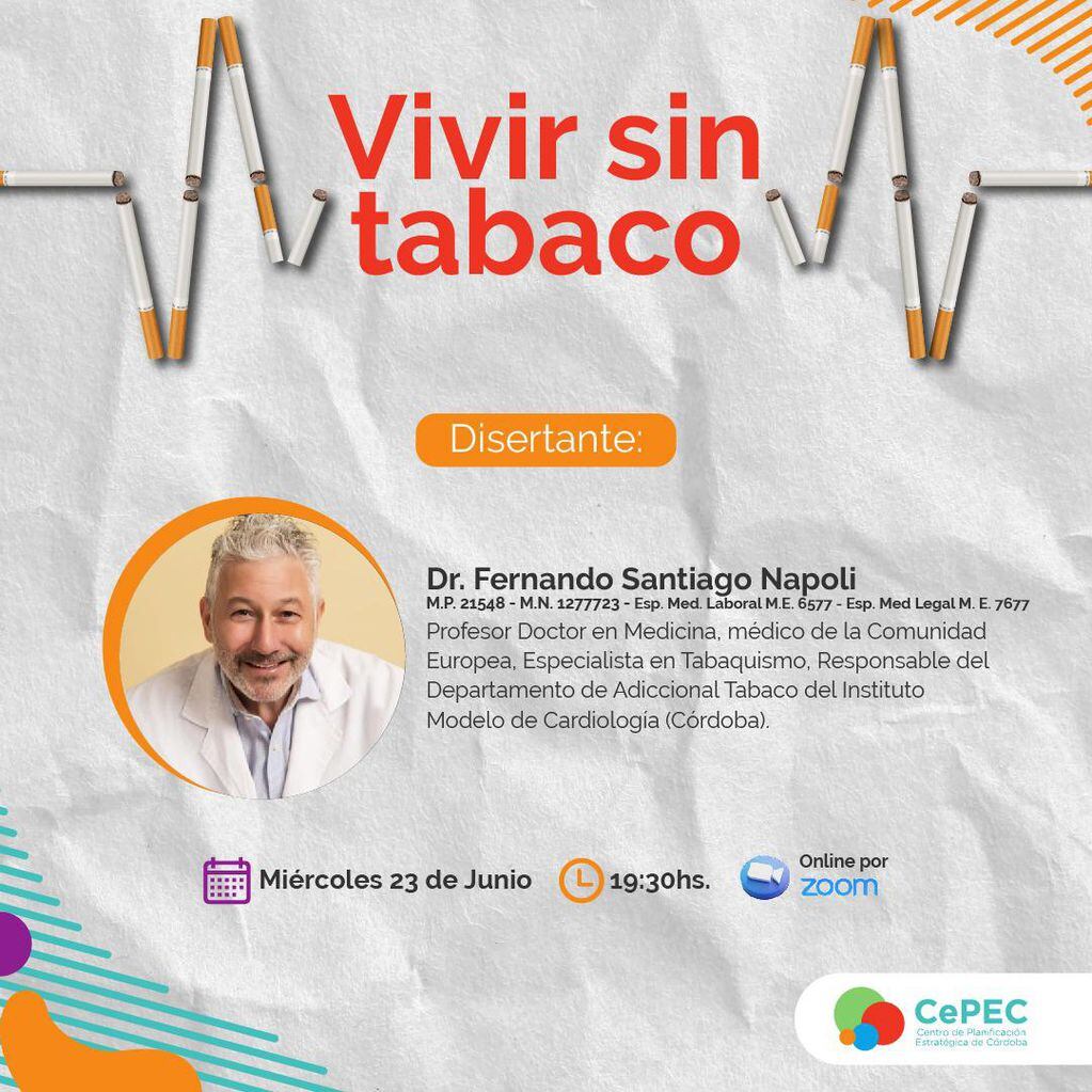 El doctor Fernando Nápoli, especialista en tabaquismo, dará la charla.