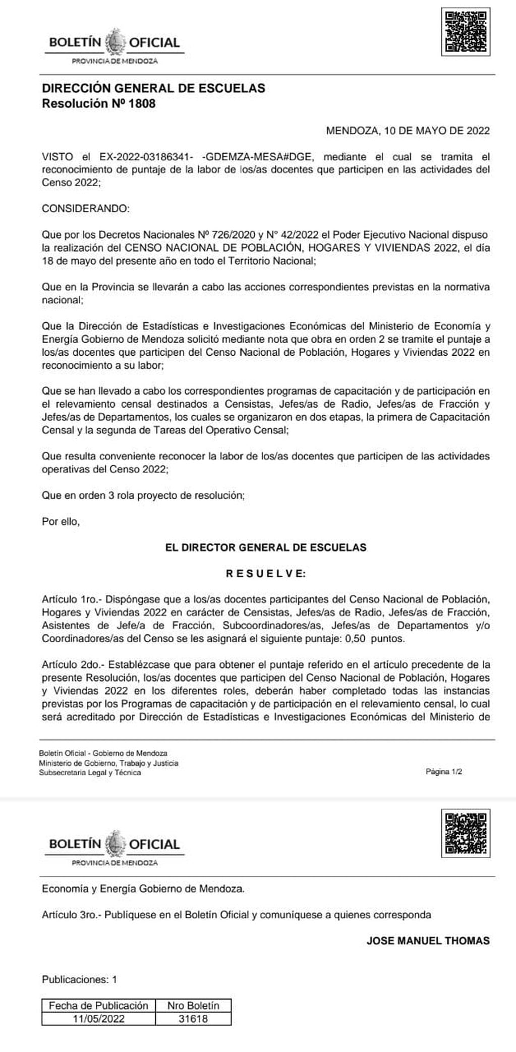 Resolución de la DGE: asignación de puntaje a los docentes que participen del Censo 2022.
