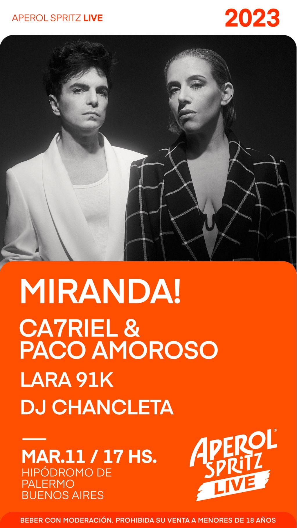 Miranda! y Ca7riel & Paco Amoroso cierran el Aperol Spritz Live: cuándo y dónde será el festival gratuito