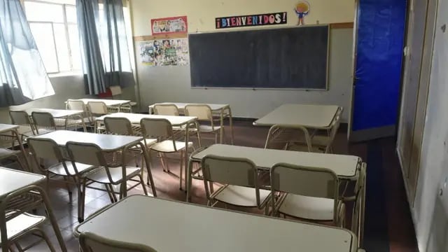 PARO. Un aula vacía en la escuela Presidente Sarmiento. (Raimundo Viñuelas)