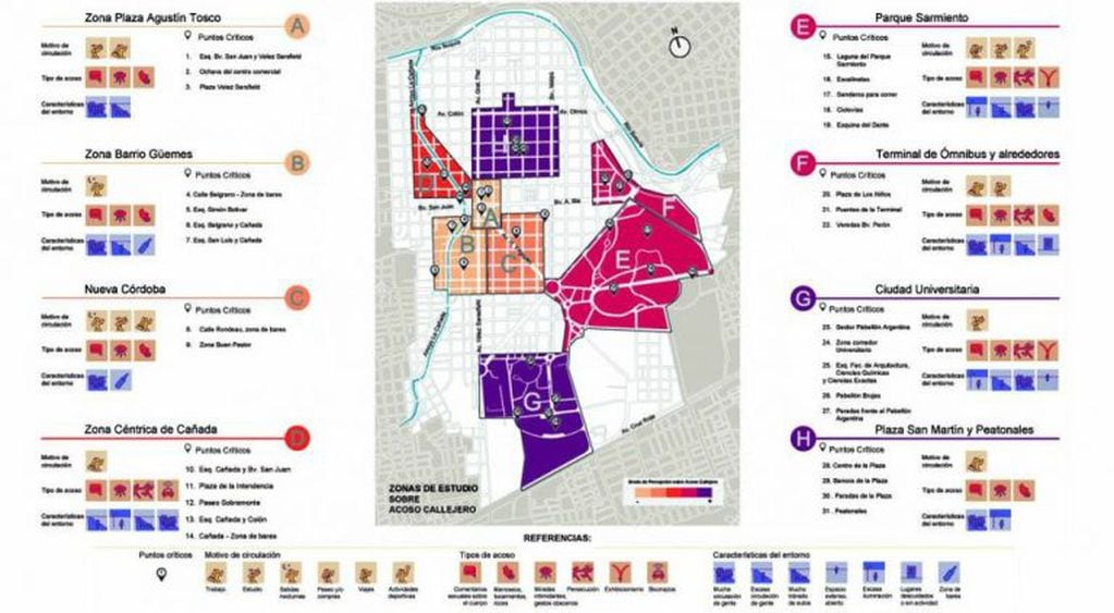 El mapa del acoso callejero en Córdoba elaborado por la Defensoría del Pueblo de Córdoba. (Defensoría del Pueblo)