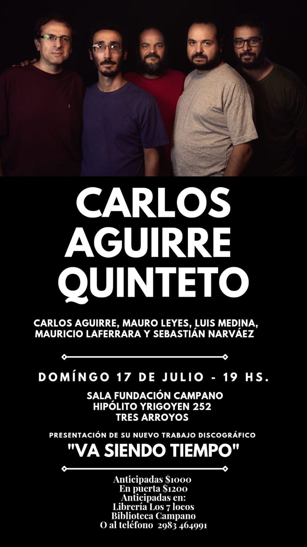 Carlos Aguirre Quinteto se presentará en la Biblioteca Campano de Tres Arroyos