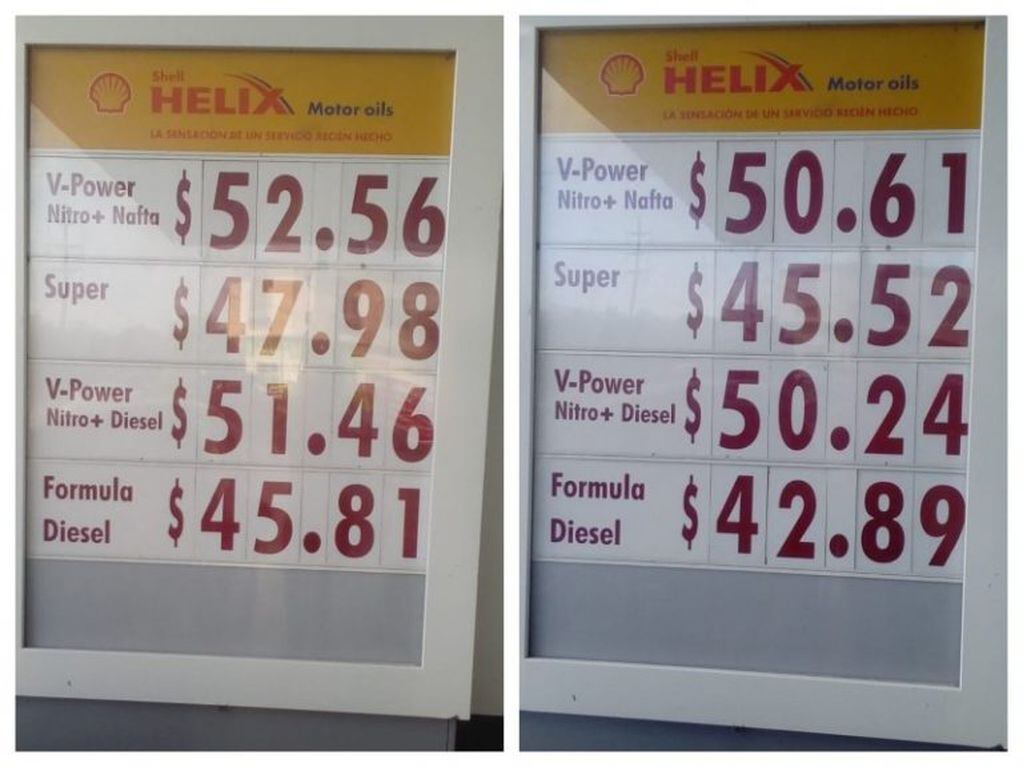 El antes y después de los aumentos de Shell.