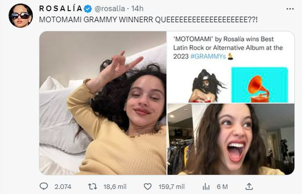 Rosalía celebró su “Motogrammy” desde la cama y recibió críticas en las redes sociales